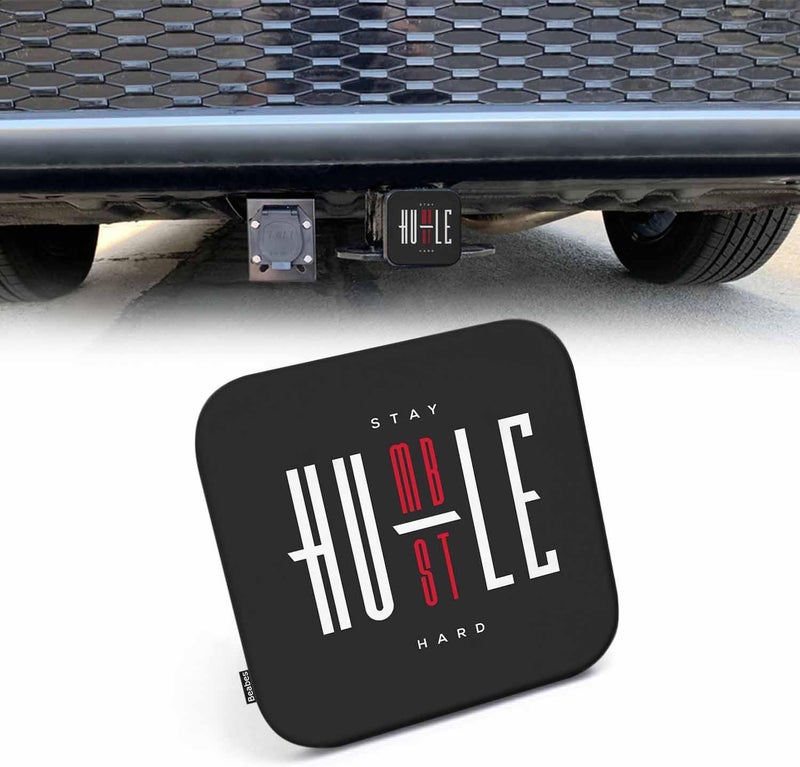 Beabes Trailer Hitch Cover 2 Inch Motivational Quote, Stay Humble Hustle Hard Heavy-Duty Tow Rear Receivers Plug Covers, Funny Phrase 2" Rubber Towing Hitch Cover for Trucks Cars SUVs Sedans - Image 1